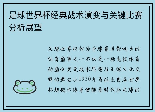 足球世界杯经典战术演变与关键比赛分析展望